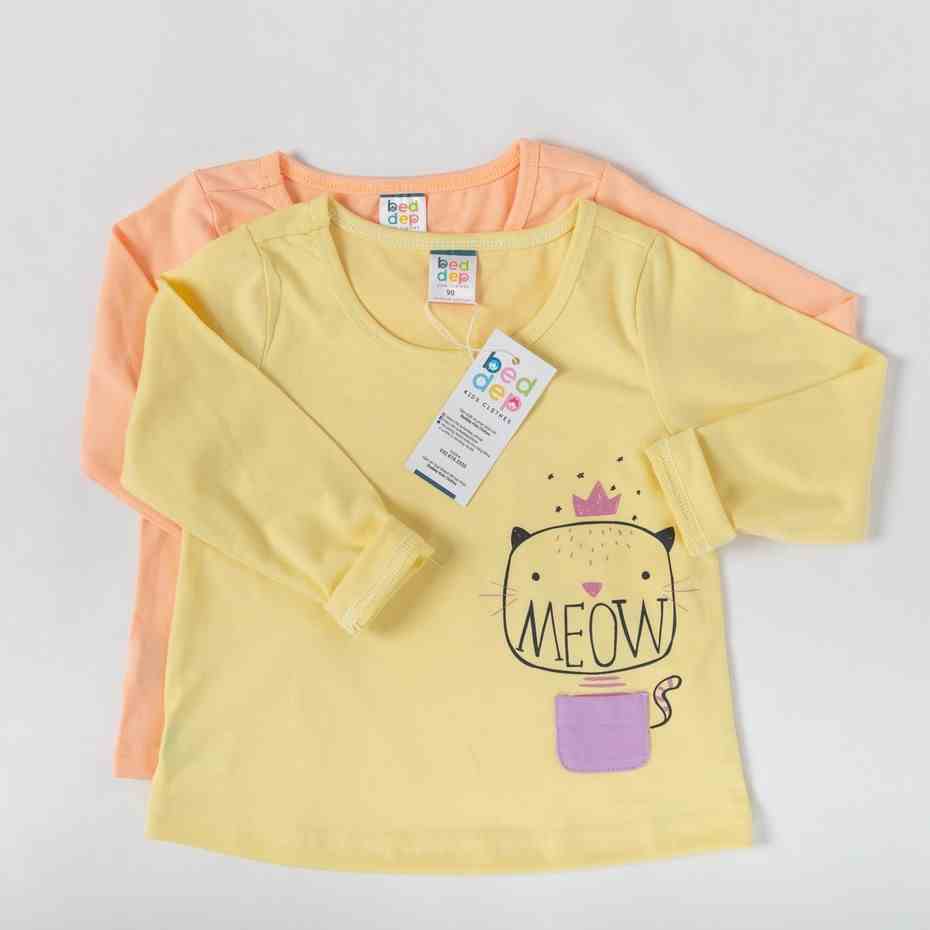 Áo thun bé gái tay dài từ 1 đến 8 tuổi in hình mèo thời trang thu đông cao cấp Beddep Kid Clothers GA30