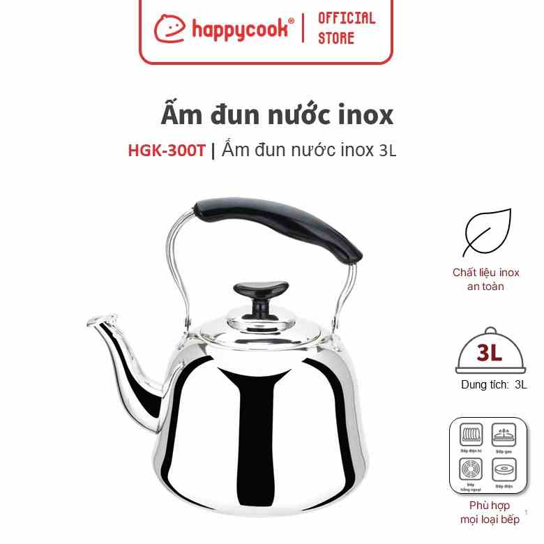 [Mã BMLTA50 giảm đến 50K đơn 99K] Ấm đun nước inox Happy Cook 3L HGK-300T