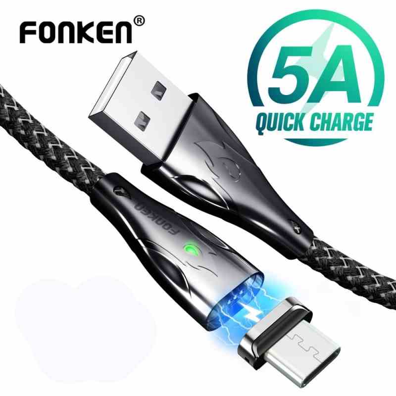 Dây Cáp Sạc Nhanh FONKEN 5A Đầu Nam Châm Bằng Hợp Kim Kẽm Dành Cho Điện Thoại Sử Dụng Micro USB Type C