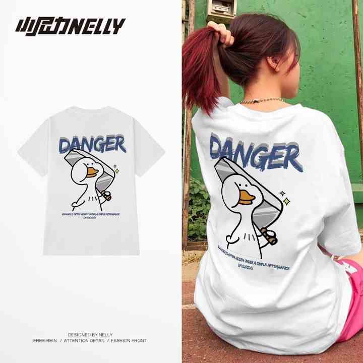 Áo thun tay lỡ NELLY cotton 4 chiều dáng unisex in hình duck danger mã N0141