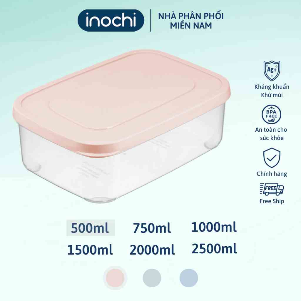 Hộp thực phẩm chữ nhật Inochi 500ml, chịu nhiệt 140 độ C, sử dụng được trong lò vi sóng, không mùi