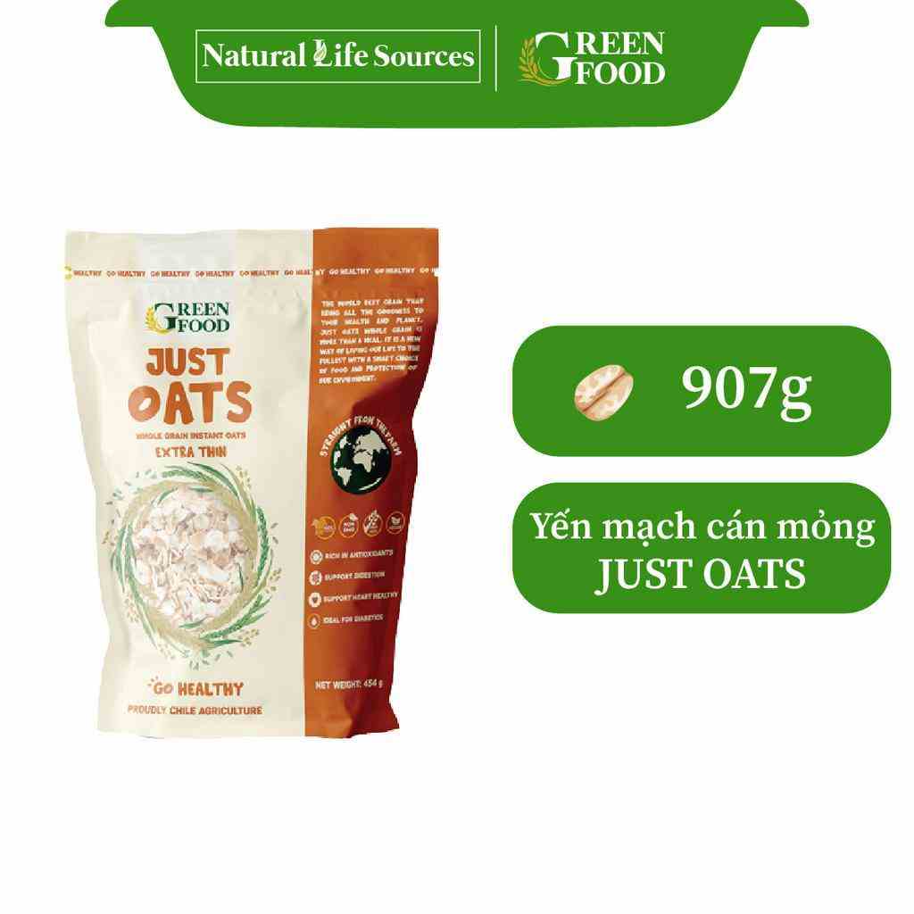 Yến Mạch Chile JUST OATS Green Food nguyên chất cán mỏng | Túi 907g (Date 3.2024)