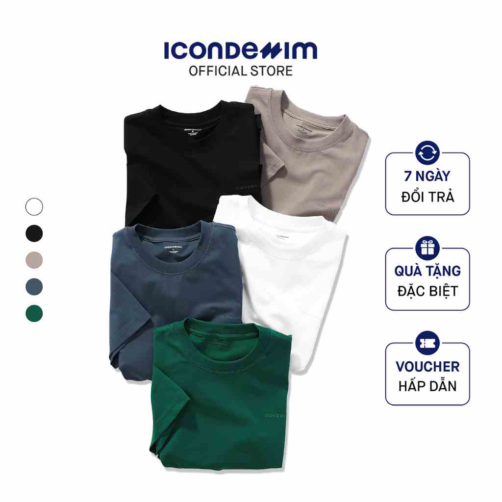 Áo Thun Unisex Cotton Cổ Tròn ICONDENIM Form Suông Basic Tee Trơn 5 màu Co Giãn 4 Chiều ATID0122