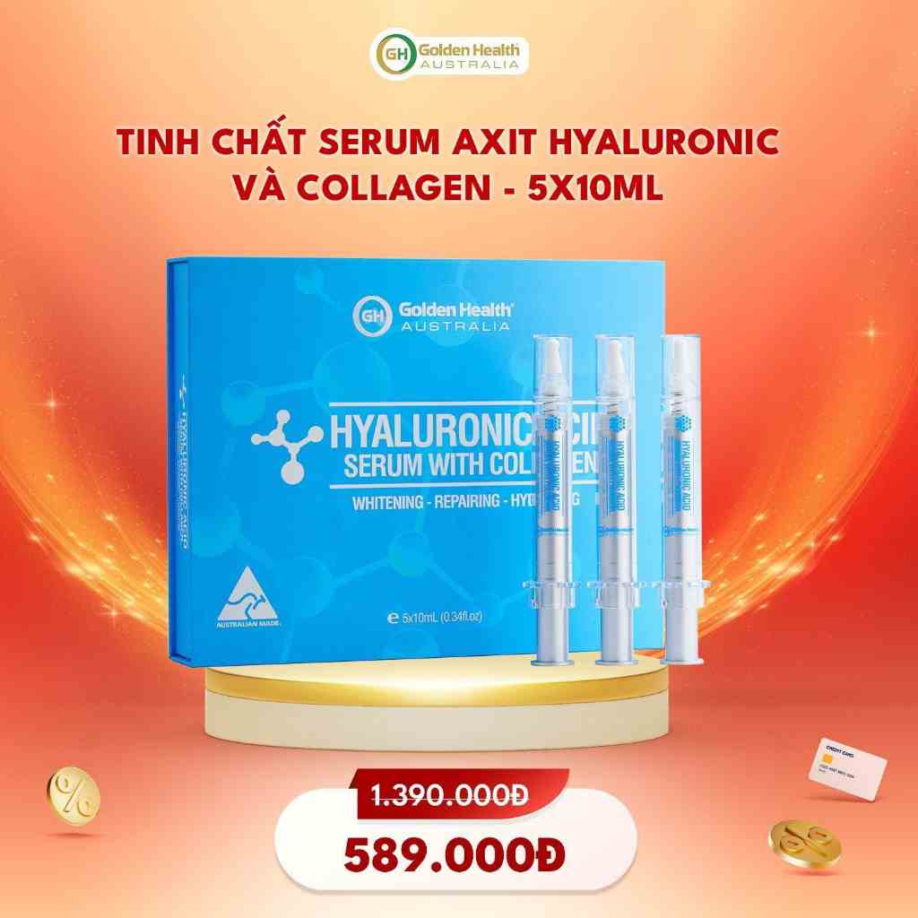 [Mã BMTTC60K giảm đến 60K đơn 50K] [GOLDEN HEALTH] Tinh chất Serum Axit Hyaluronic và collagen - Hộp 5 lọ