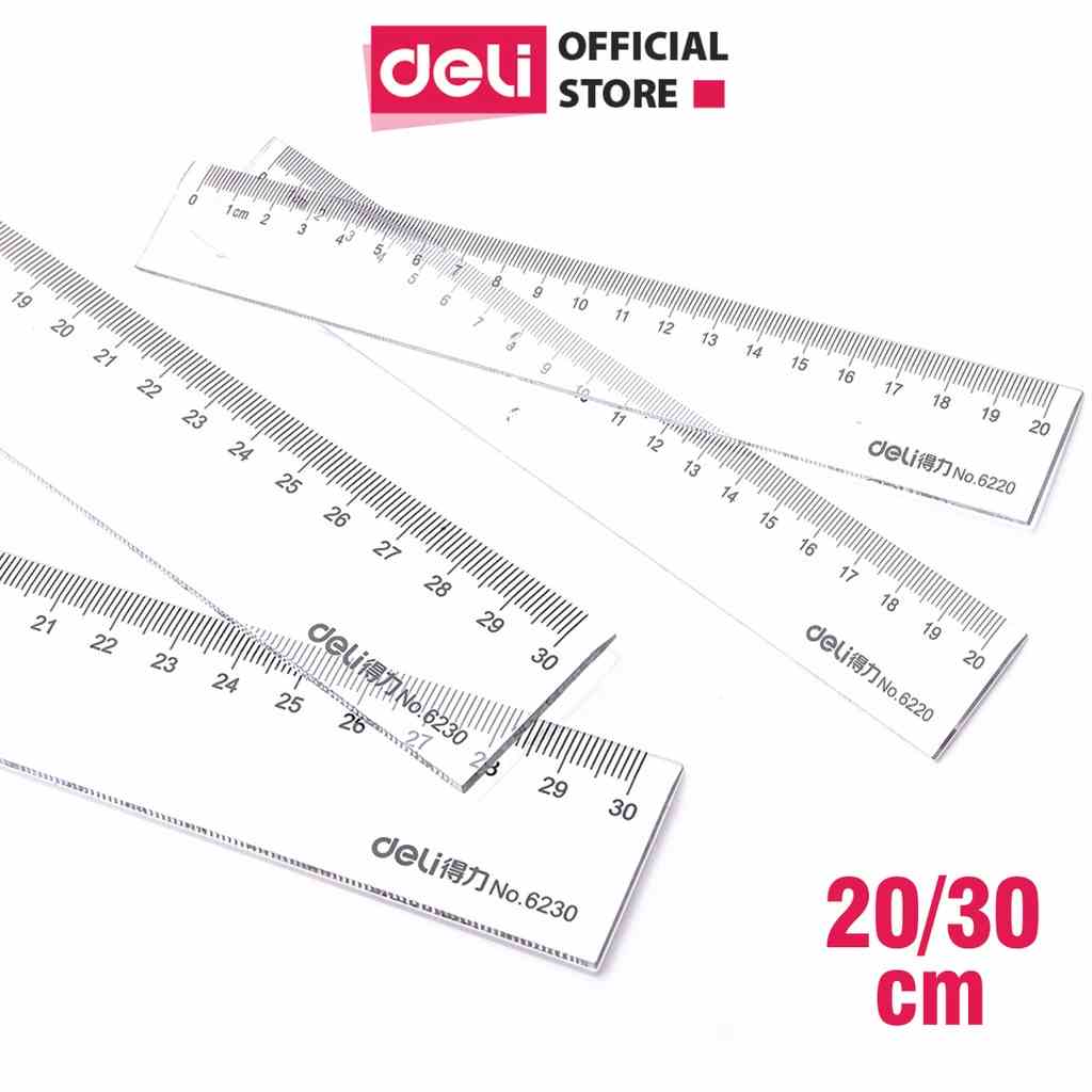 Thước kẻ Deli trong suốt - 20/30cm - 1 chiếc - Chất liệu PS bền, chống trầy xước - Phù hợp với học sinh, dân văn phòng