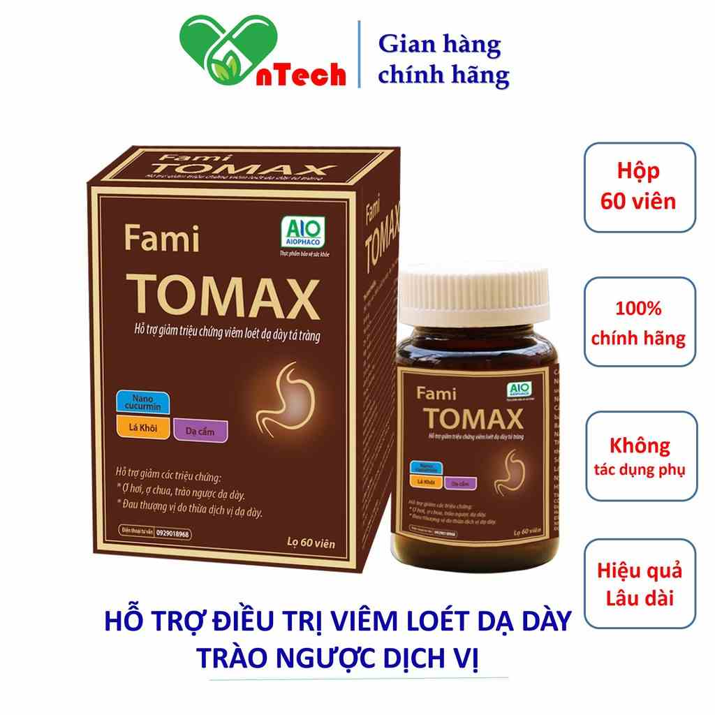 Viên uống dạ dày Fami Tomax Goldwings cải thiện viêm loét dạ dày tá tràng trào ngược acid dịch vị dạ dày hộp 60 viên