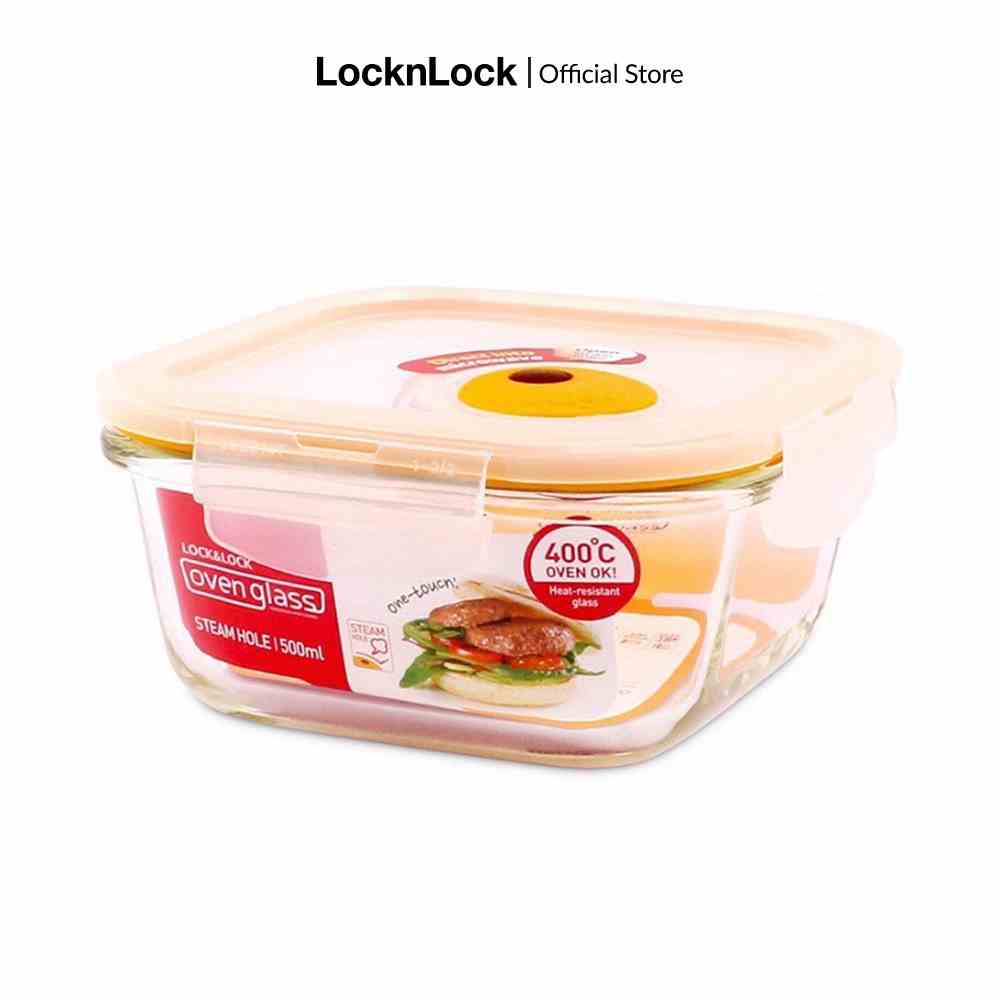 [Mã LIFEMC07CBAU giảm 50k đơn 350k] Hộp thủy tinh Lock&Lock hình vuông Euro Steam hole 500ml màu vàng LLG214T