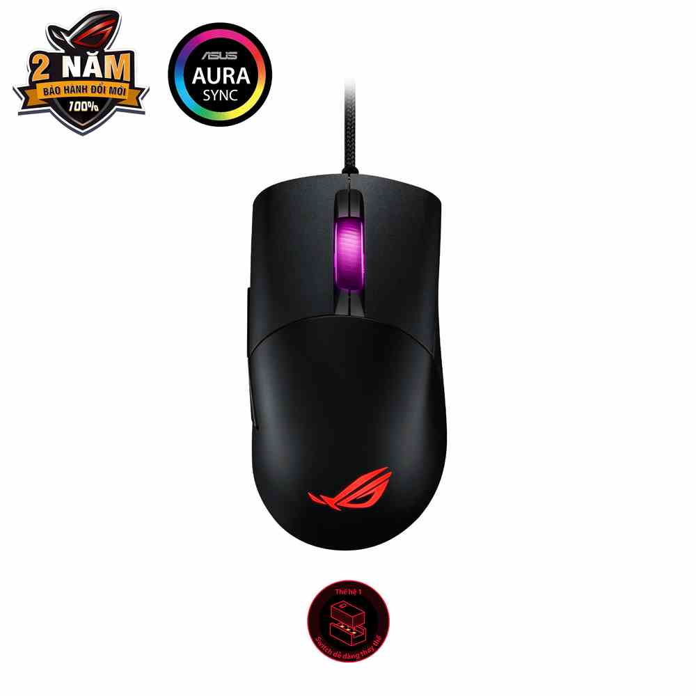 Chuột gaming ASUS ROG KERIS, cảm biến ROG 16.000 dpi, switch dễ thay thế, feet chuột ROG Omni, Aura Sync