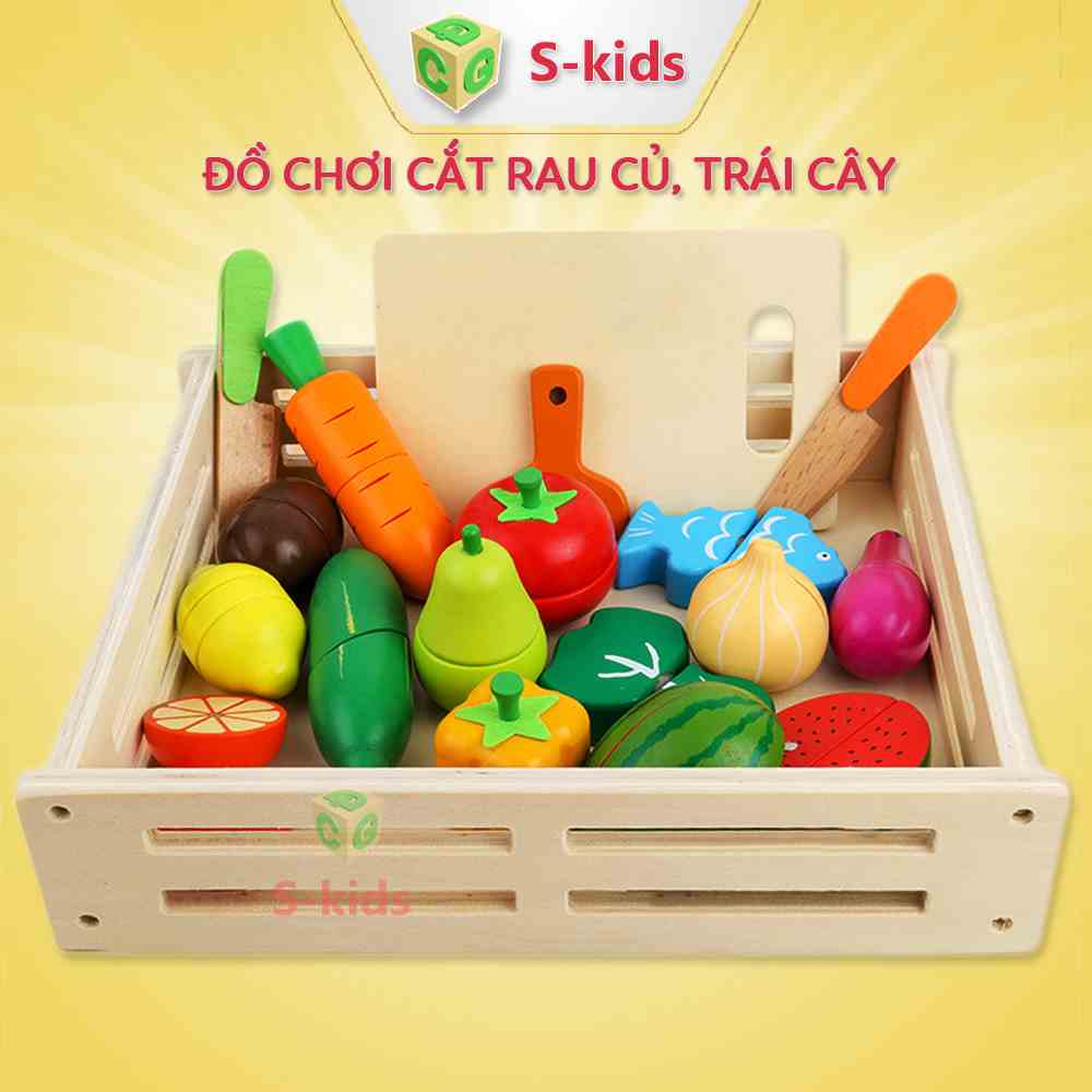 Đồ chơi nhà bếp S-Kids, Bộ nấu ăn cắt trái cây rau củ bằng gỗ cho bé gái