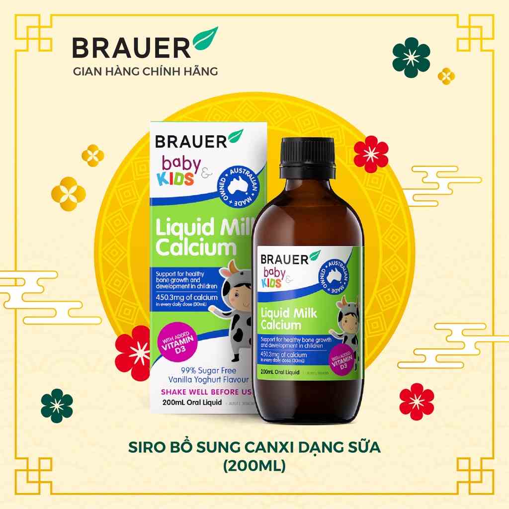 Siro BRAUER Liquid Milk Calcium - Bổ sung Canxi dạng sữa cho trẻ trên 7 tháng tuổi (200ml)