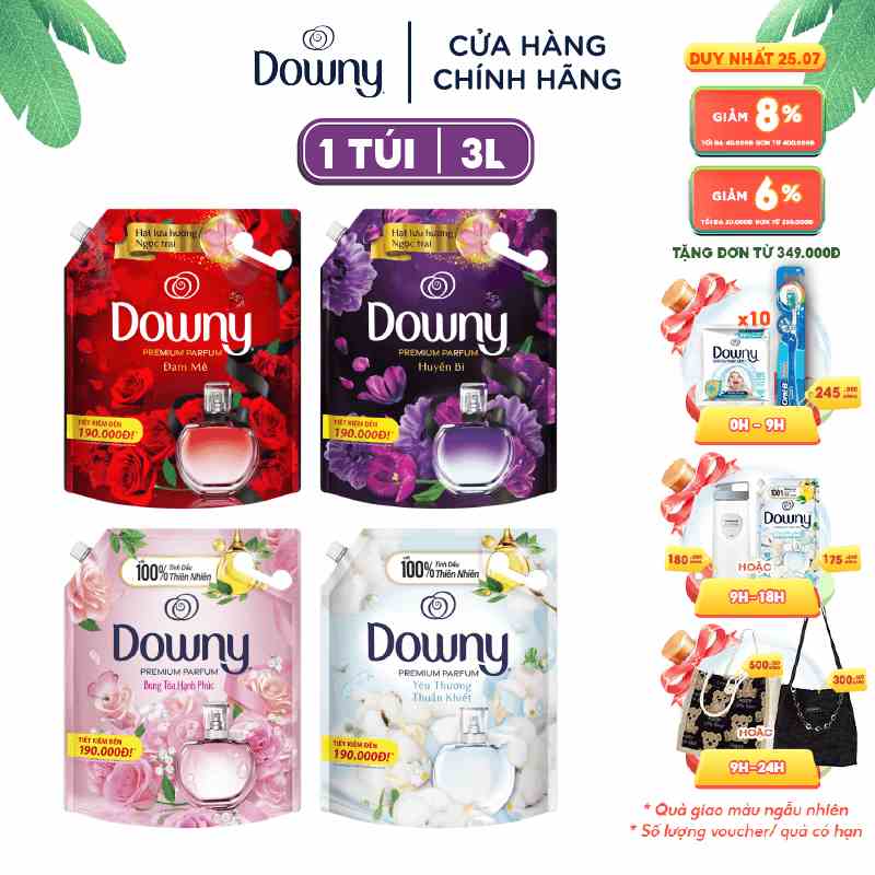 Nước Xả Vải Downy Tinh Dầu Thiên Nhiên/Nước Hoa Cao Cấp Túi 3L