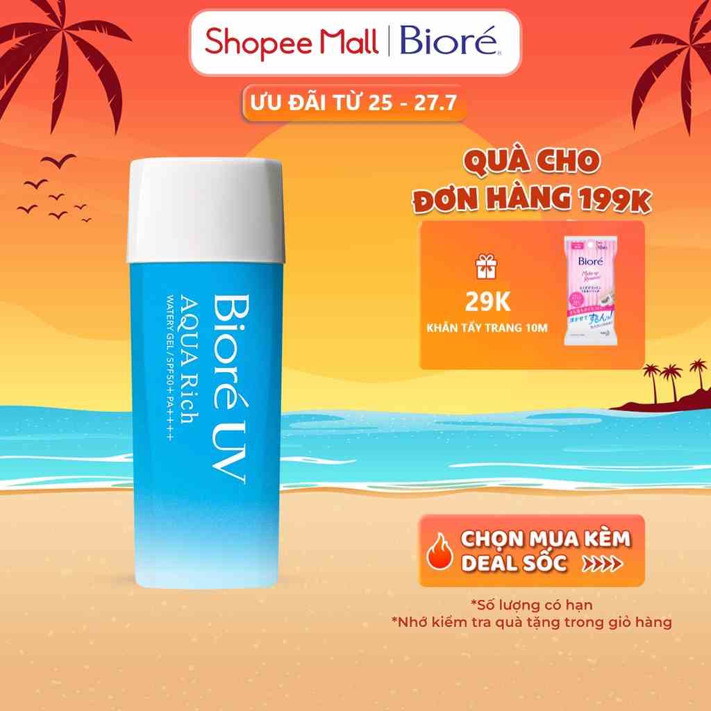 Gel Chống Nắng Màng Nước Dưỡng Ẩm Bioré UV Aqua Rich Watery Gel SPF50+/PA++++ 90ml ( Bao bì thay đổi)