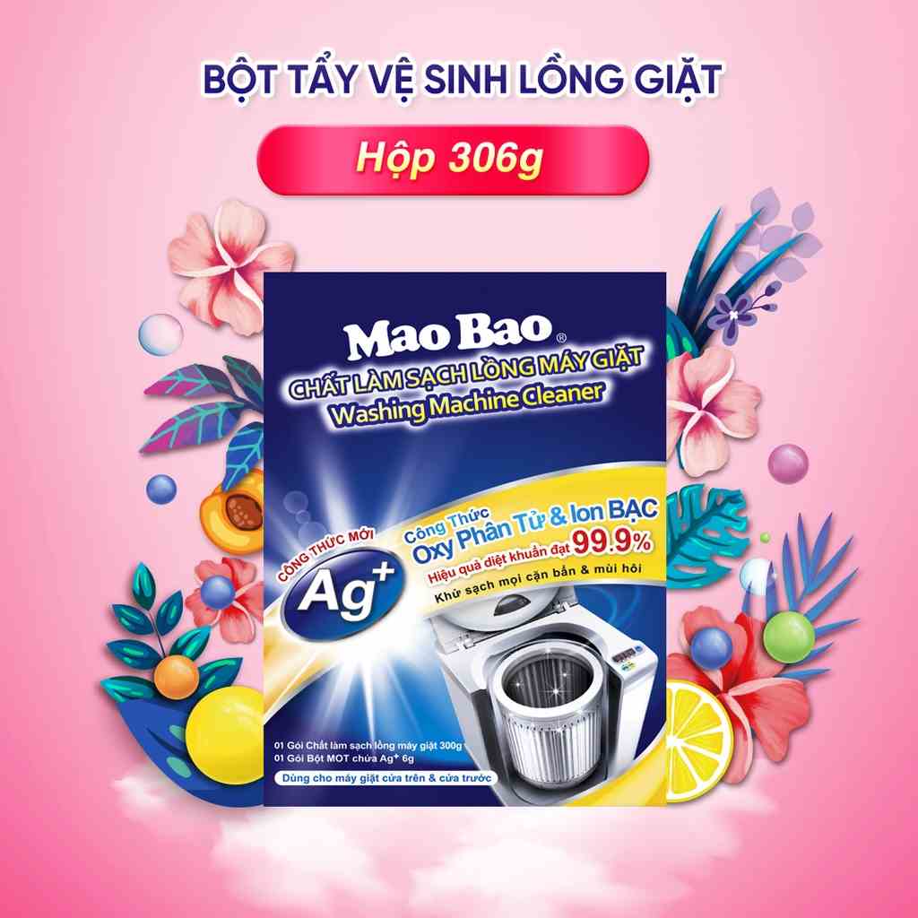 Bột Tẩy Vệ Sinh Lồng Máy Giặt Mao Bao 306g làm sạch cặn bẩn, khử mùi, cho máy giặt cửa trên và cửa trước