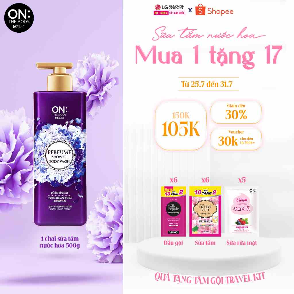 Sữa tắm dưỡng ẩm hương nước hoa On: The Body Perfume Violet Dream 500g