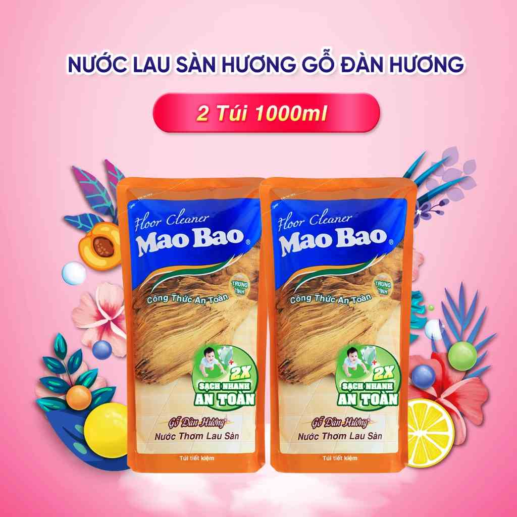 Combo 02 túi Nước Lau Sàn Mao Bao 1000ml - Hương Gỗ Đàn Hương