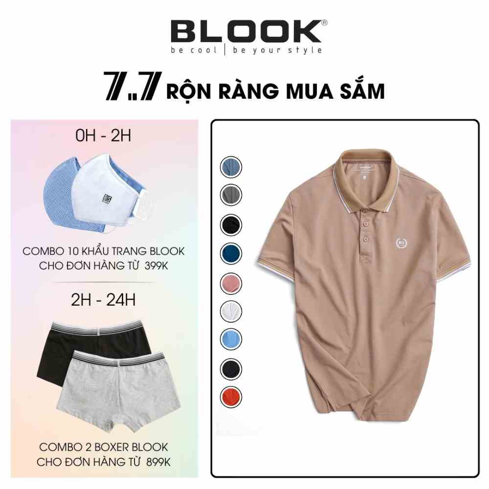 Áo Polo nam BLOOK cổ bẻ vải thun cotton màu trắng phối sọc xanh, xuất xịn 33389