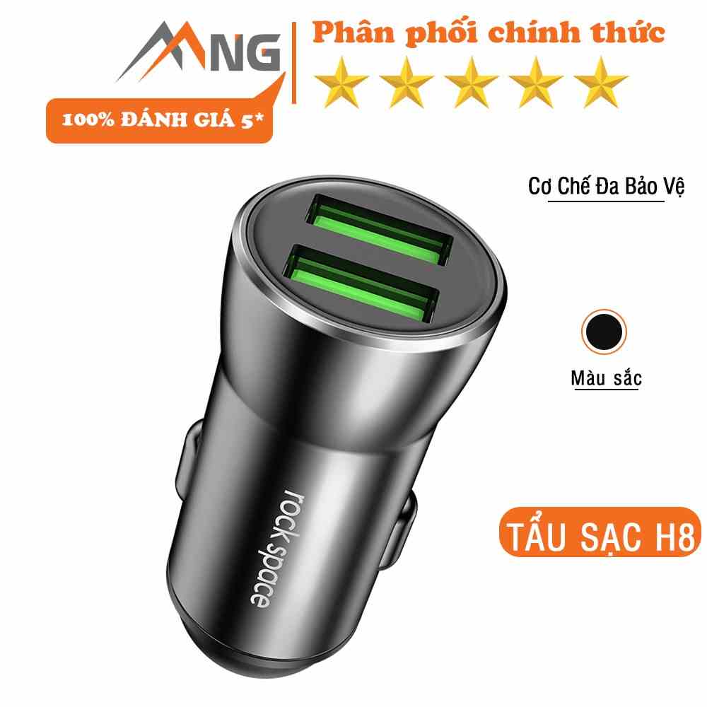 Tẩu sạc nhanh ô tô 2 cổng USB 12v - 24v Rockspace H8 sạc ổn định - hàng chính hãng bảo hành 12 tháng 1 đổi 1