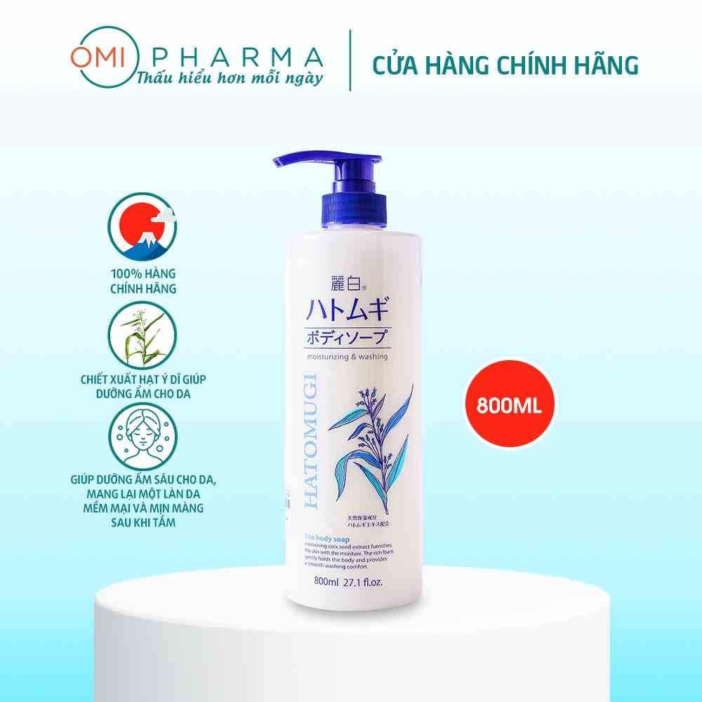 Sữa Tắm Dưỡng Ẩm Và Làm Sáng Da Reihaku Hatomugi Body Soap (800ml)