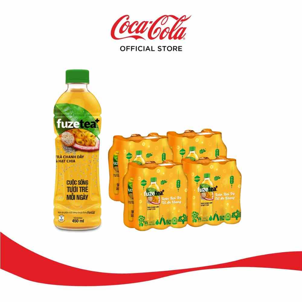 Lốc 24 Chai Trà Chanh Dây Và Hạt Chia Fuzetea+ 450ml/chai