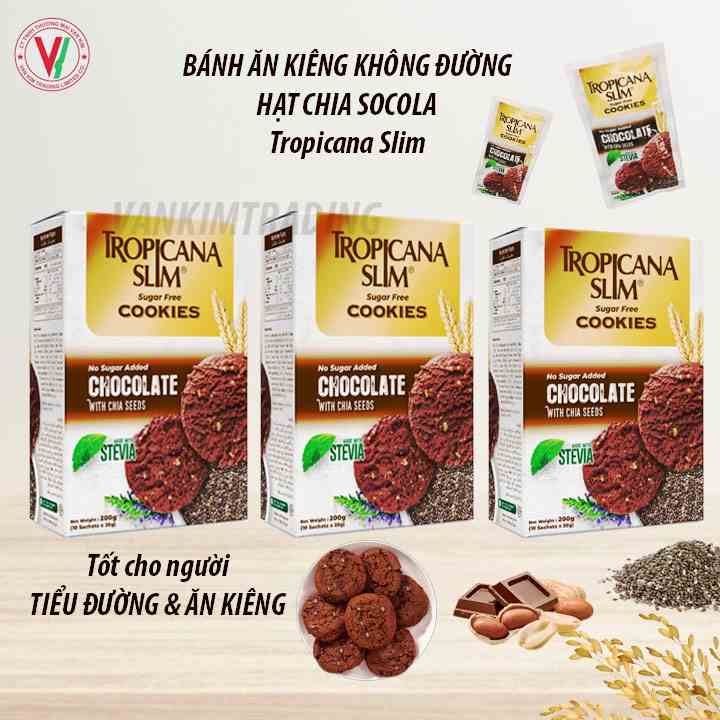 Combo 3 Hộp Bánh Quy Ăn Kiêng Không Đường Socola Tropicana Slim Dành Cho Người Ăn Kiêng/Đường Huyết Cao