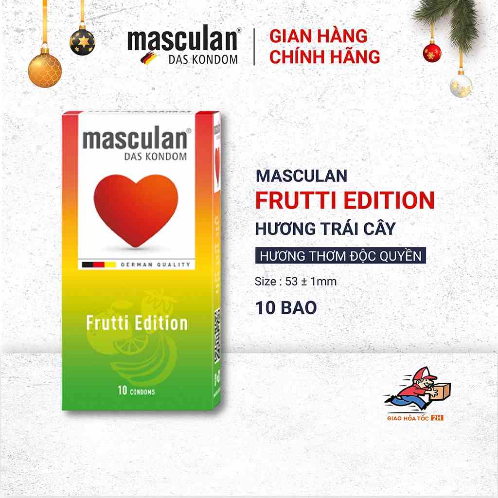 Bao cao su Đức Masculan Frutti Edition - Hương hoa quả (Táo, Dâu tây, Hoa quả nhiệt đới) - Hộp 10 bao