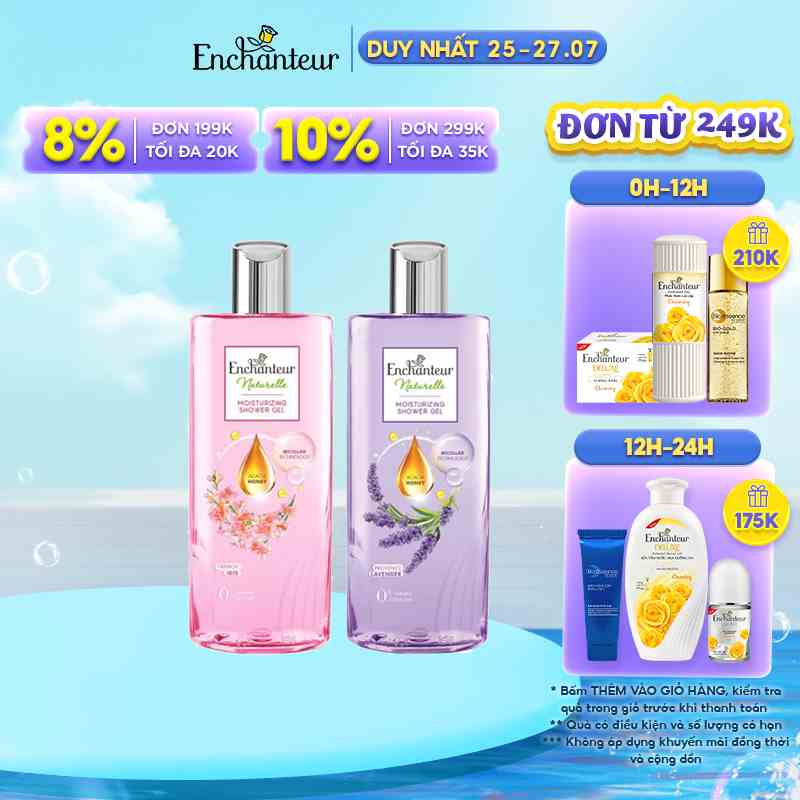 Combo Sữa tắm dưỡng da Enchanteur Naturelle hương hoa Lavender và Iris 260gr/Chai