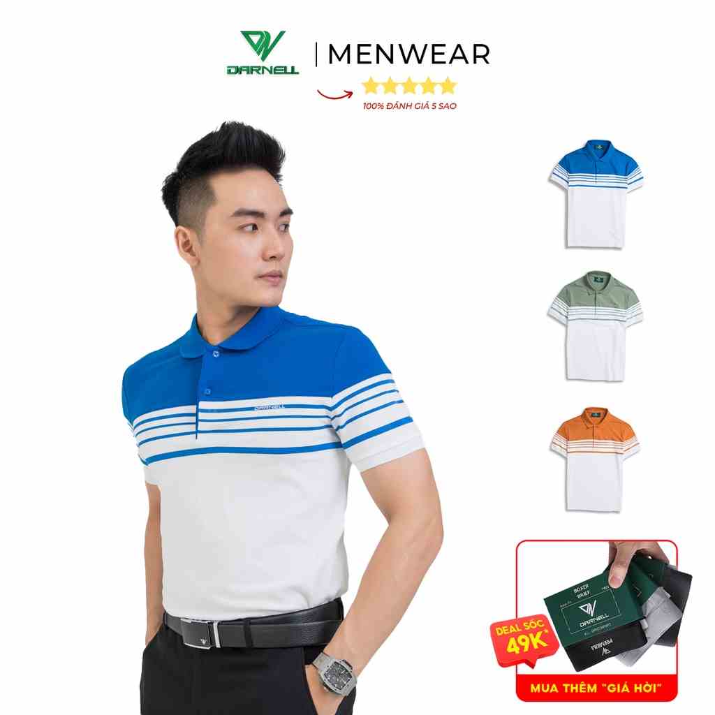 Áo thun polo nam DARNELL tay ngắn sọc ngang ngực chất cotton mềm mại thiết kế slimfit khoẻ khắn, nhẹ thoáng mát DN13-D3