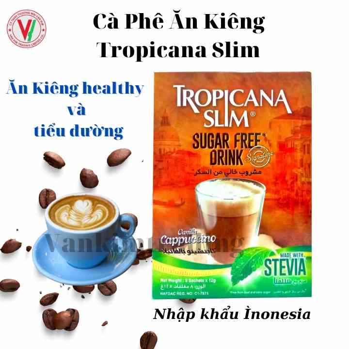 [Giá Sock] Cà phê ăn kiêng không đường chiết xuất từ lá cỏ ngọt Tropicana Slim Capuccino 96g (8 x 12g)