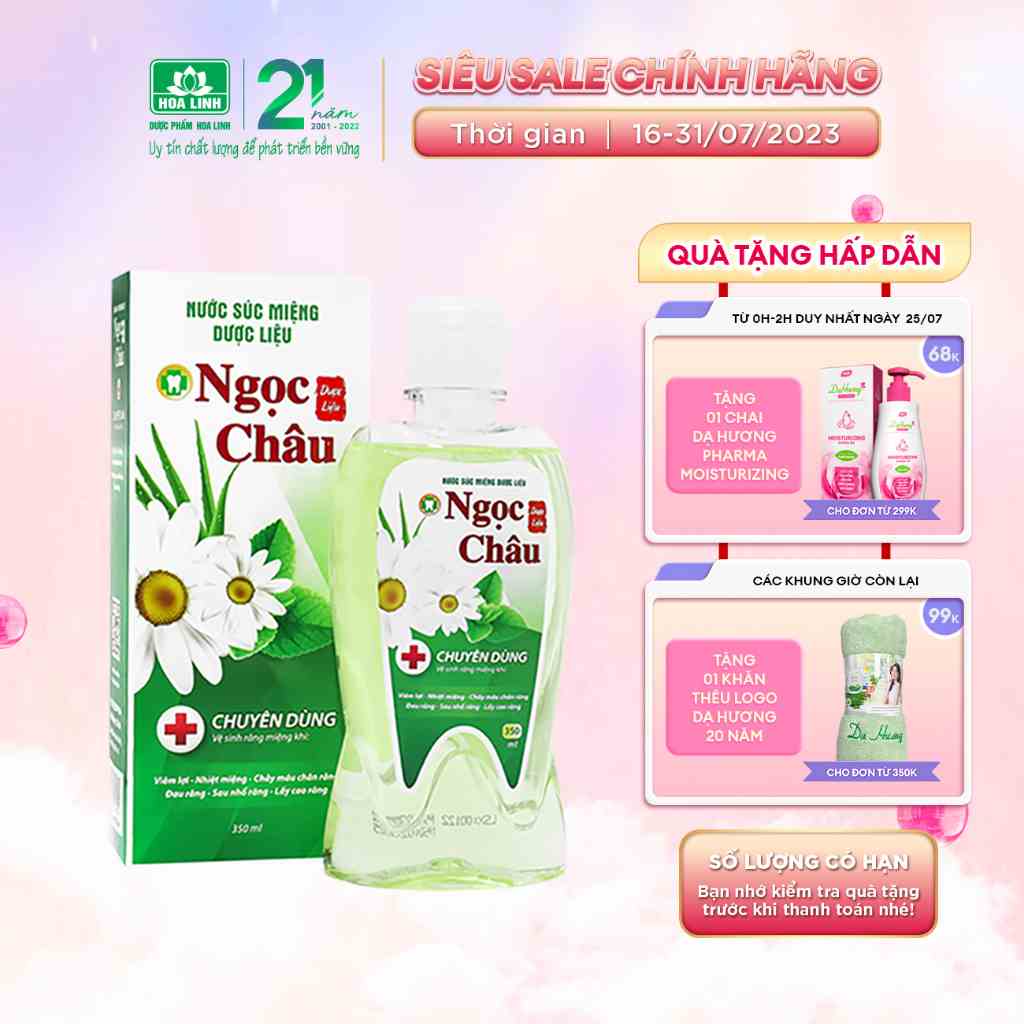 Nước súc miệng dược liệu Ngọc Châu 350ml - Ngăn nhiệt miệng, diệt khuẩn, giữ hơi thở thơm mát