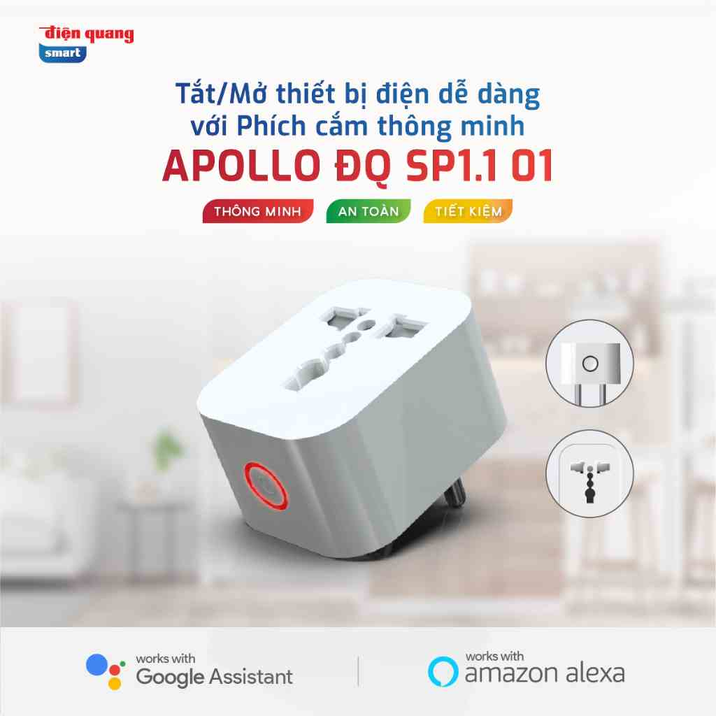 Ổ Cắm Thông Minh 2000W, Ổ Cắm Wifi Điện Quang - Tắt/mở từ xa bằng wifi, giọng nói, hẹn giờ tự động. BH 18 tháng