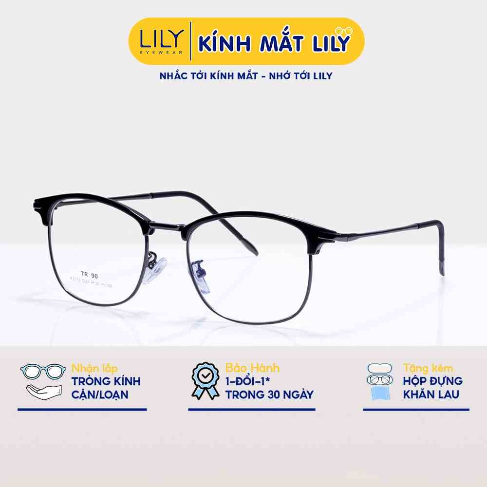 Gọng kính cận nam nữ LILYEYEWEAR mắt vuông bo tròn kim loại thanh mảnh thời trang 2713