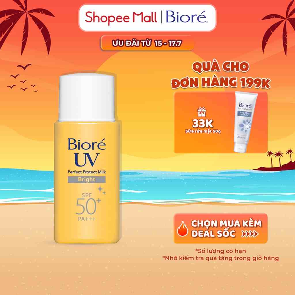 Bioré Sữa Chống Nắng Bảo Vệ Hoàn Hảo TRẮNG MỊN NGỌC TRAI Biore UV SPF50+/PA+++ 25ML