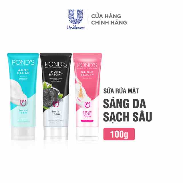 Sữa Rửa Mặt Ponds  mới 3X sáng mướt với Niacinamide và Vitamin C, không gây khô da 100g