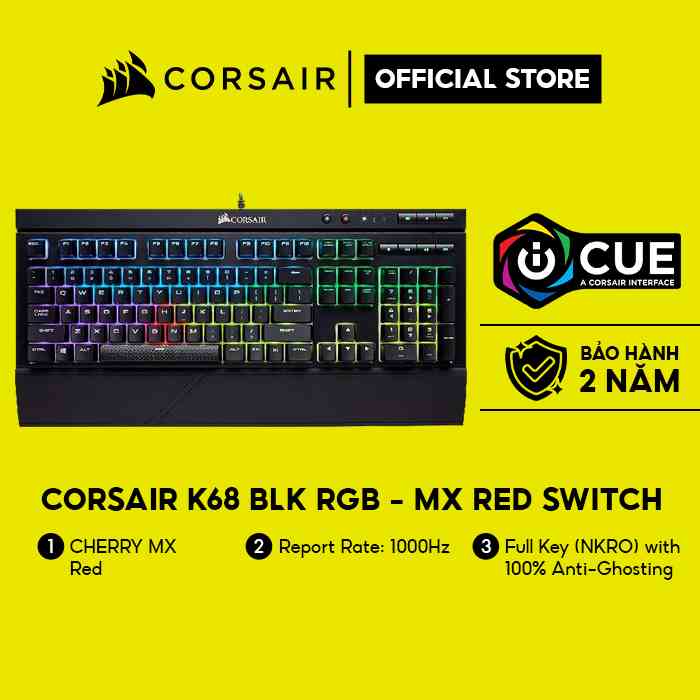 [Mã ELCL7 giảm 7% đơn 300K] Bàn phím cơ CORSAIR K68 BLK RGB - Mx Red Switch CH-9102010-NA