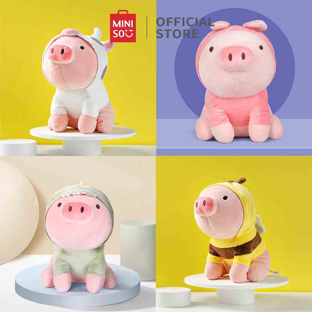 Thú bông lợn ngồi đội mũ Miniso mềm mại dễ thương