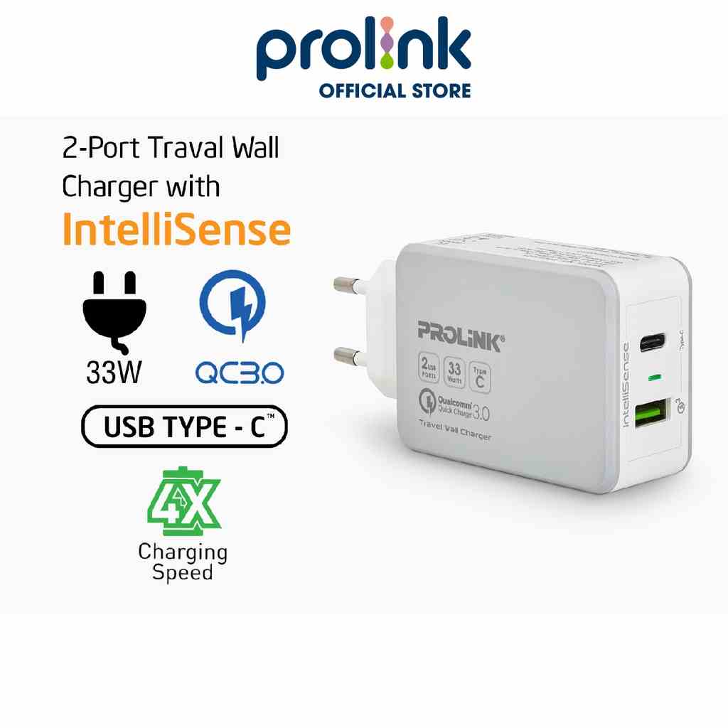 Củ sạc nhanh 33W PROLiNK PTC23301 có 2 cổng USB-A & USB-C dành cho iPhone, iPad, Samsung, Xiaomi