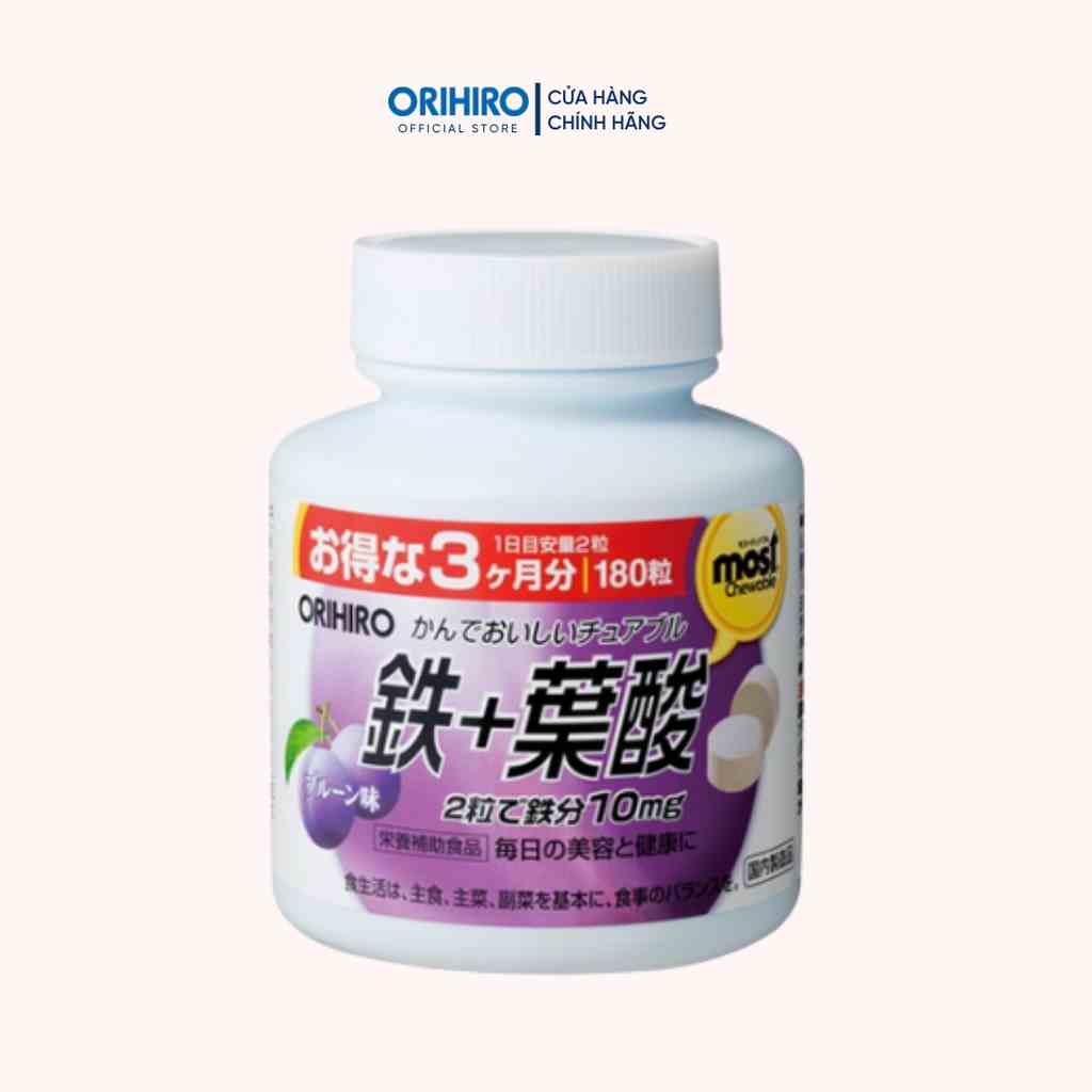 Viên nhai bổ sung Sắt Acid Folic Orihiro Most Chewable Iron 180 viên