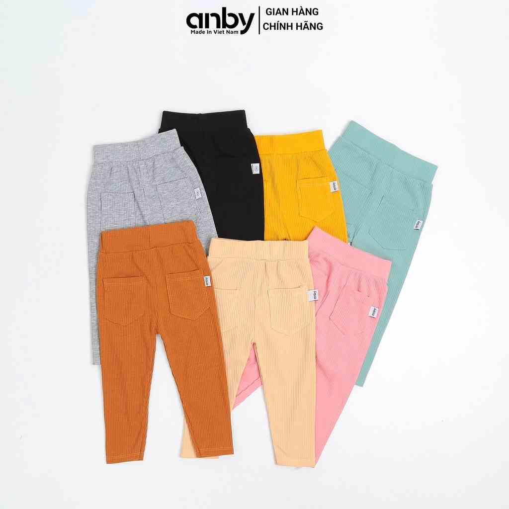 Quần legging cho bé từ 0 đến 5 tuổi ANBY thun gân len tăm đính 2 túi sau màu trơn co giãn AB24