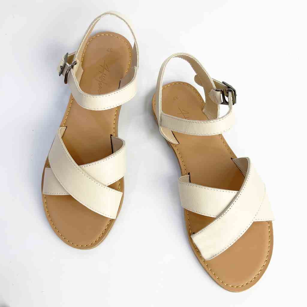 Giày Sandal đi học Nữ Thời Trang biển Quai hậu Chéo Da Thật Cao Cấp Hishoo Có Bigsize S006