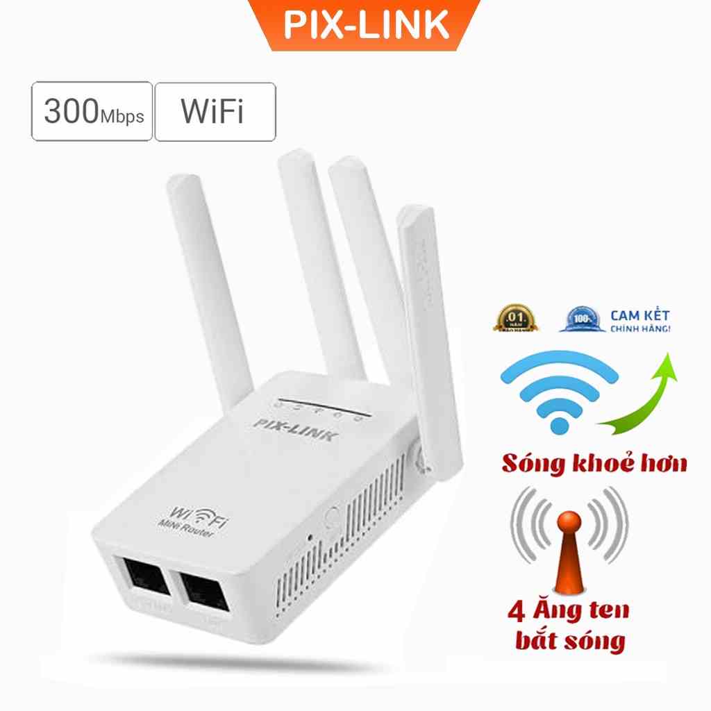 Kích sóng wifi tốc độ cao 4 râu 300M PIX-LINK LV-WR09 thiết bịmở rộng sóng bao phủ căn nhà, văn phòng - Hàng Chính Hãng