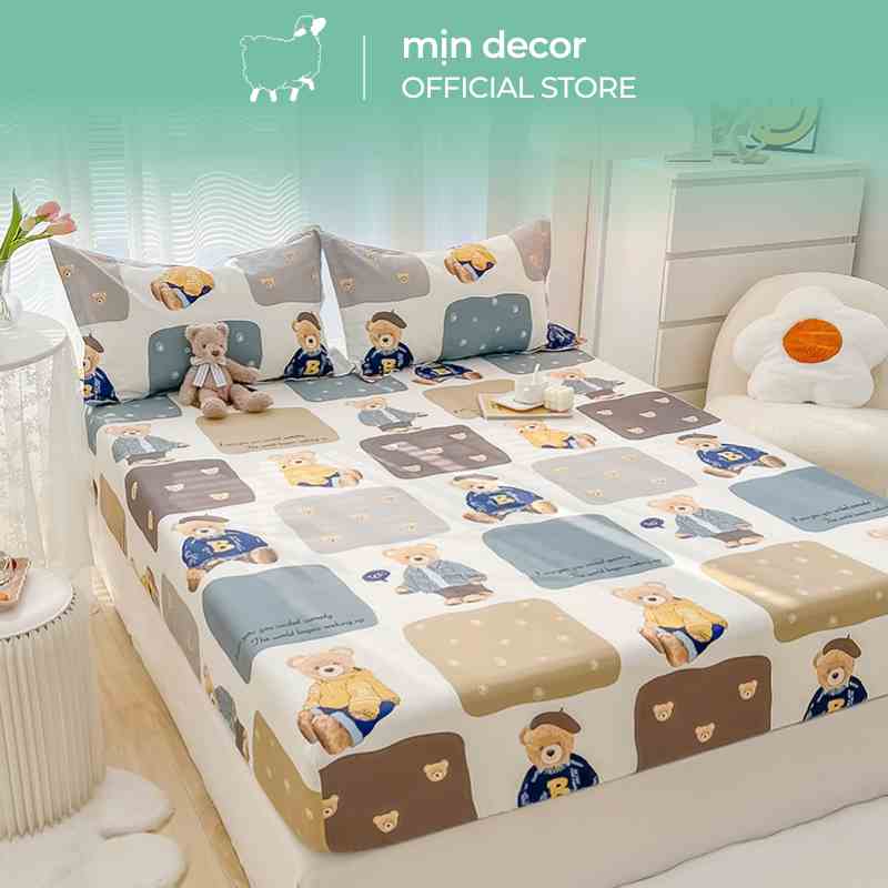 [Mã BMLTA35 giảm đến 35K đơn 99K] Drap giường 2 vỏ gối nằm cotton 3D Mịn Decor mềm mại bo chun miễn phí