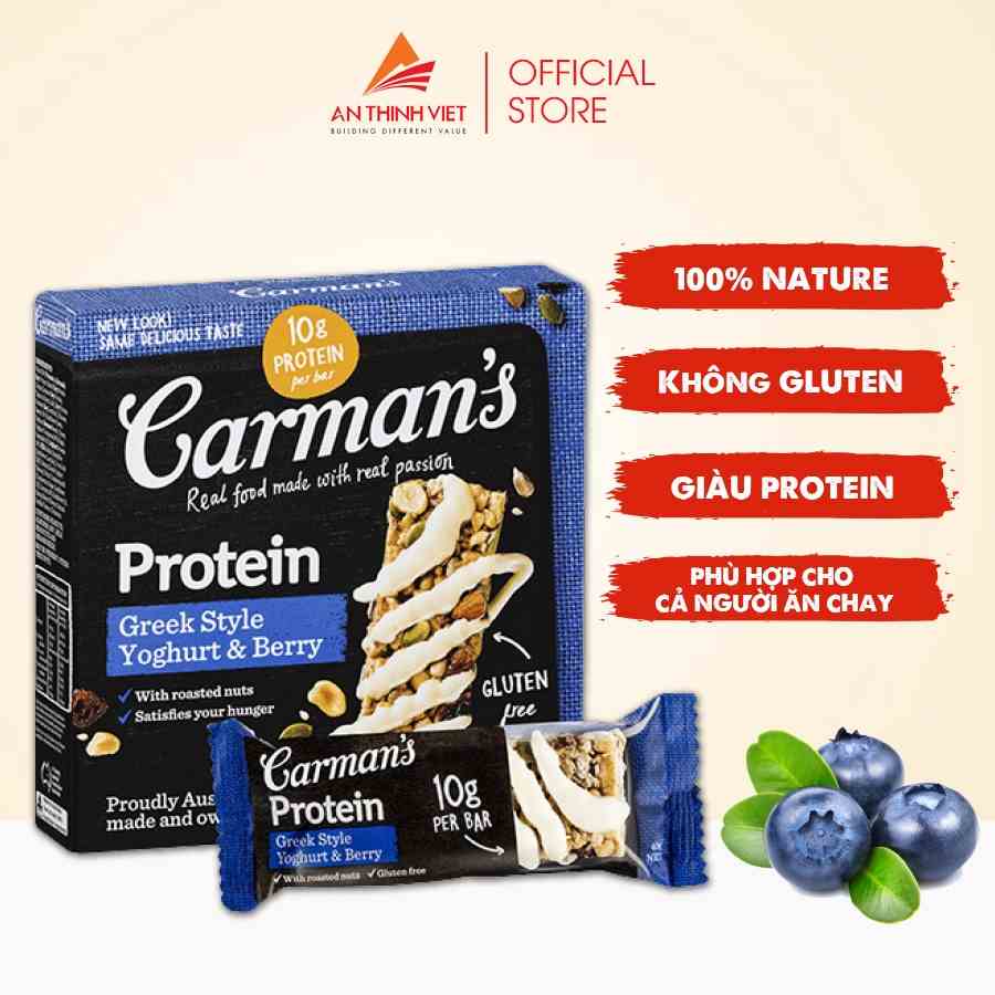 Thanh Giàu Đạm Carmans Protein Bar Greekstyle Yoghurt, Berry - Sữa Chua Hy Lạp, Quả Mọng - 200g