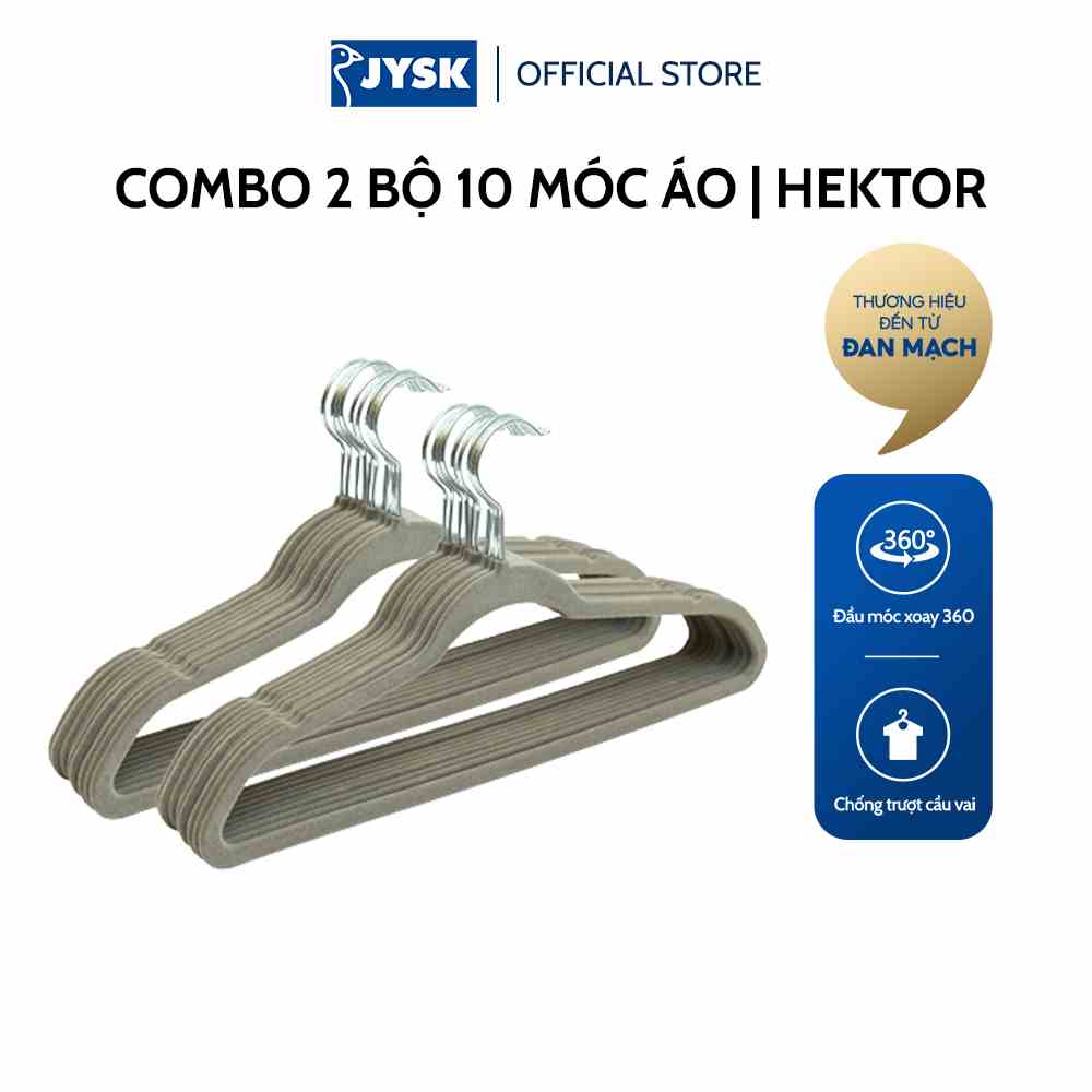 [Mã BMLTB35 giảm đến 35K đơn 99K] 2 bộ 10 móc áo | JYSK Hektor | bọc nhung màu xám | 45x24x0.5cm