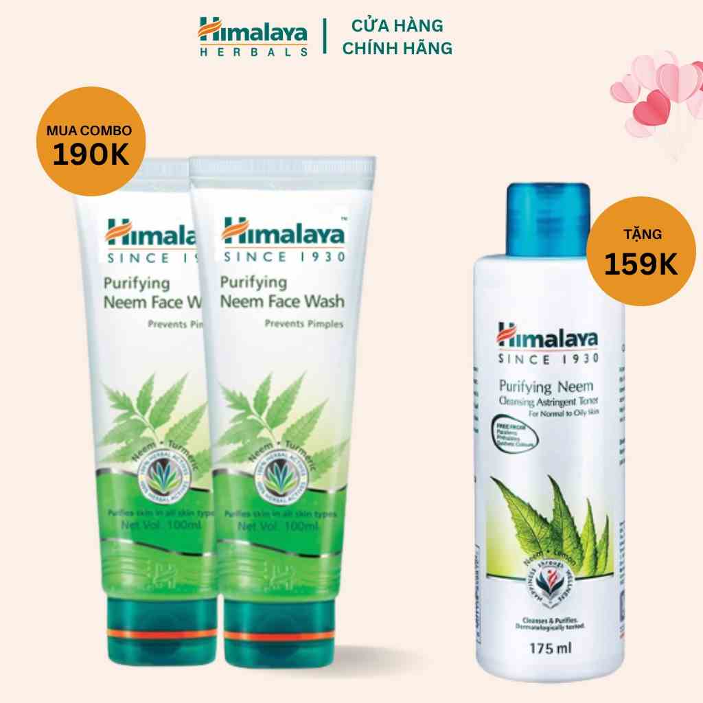 [TẶNG 1 TONER 175ML] Set 2 sữa rửa mặt làm sạch mụn chiết xuất lá neem Himalaya Neem Face Wash 100ml/ tuýp