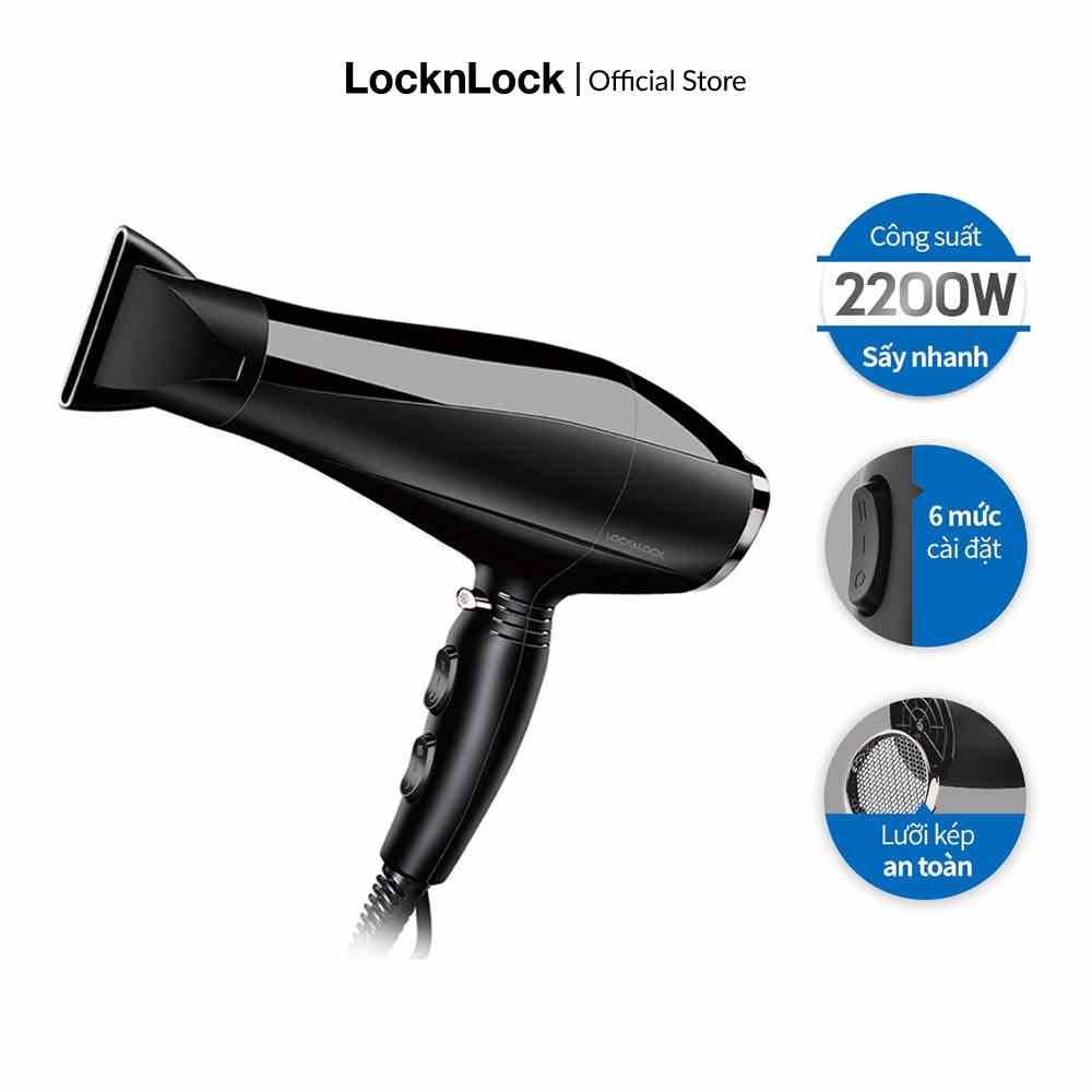 [Mã LIFEMC07CBAU giảm 50k đơn 350k] Máy sấy tóc Lock&Lock màu đen 220-240V ENA146BLK