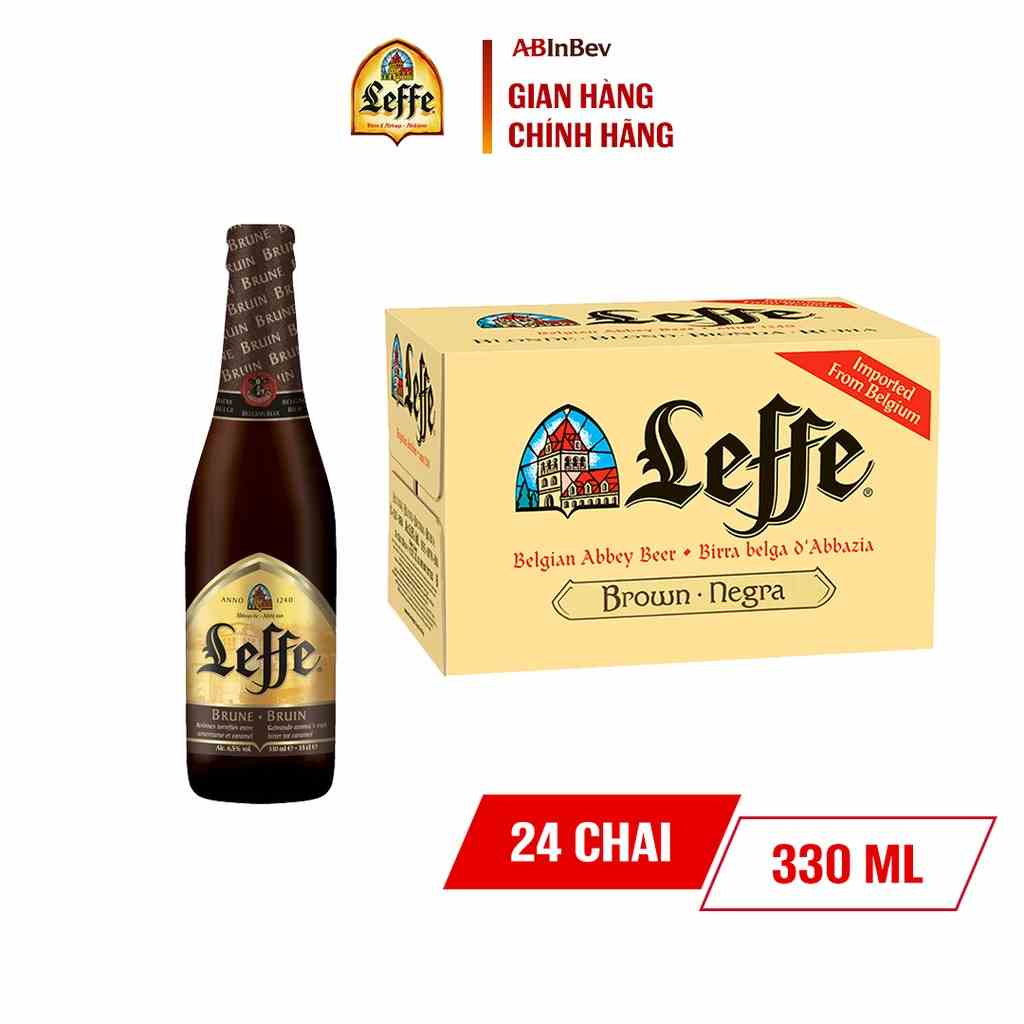 Thùng 24 Chai Leffe Brune (Leffe Nâu) - Bia Nhập Khẩu (330 ml/ chai)