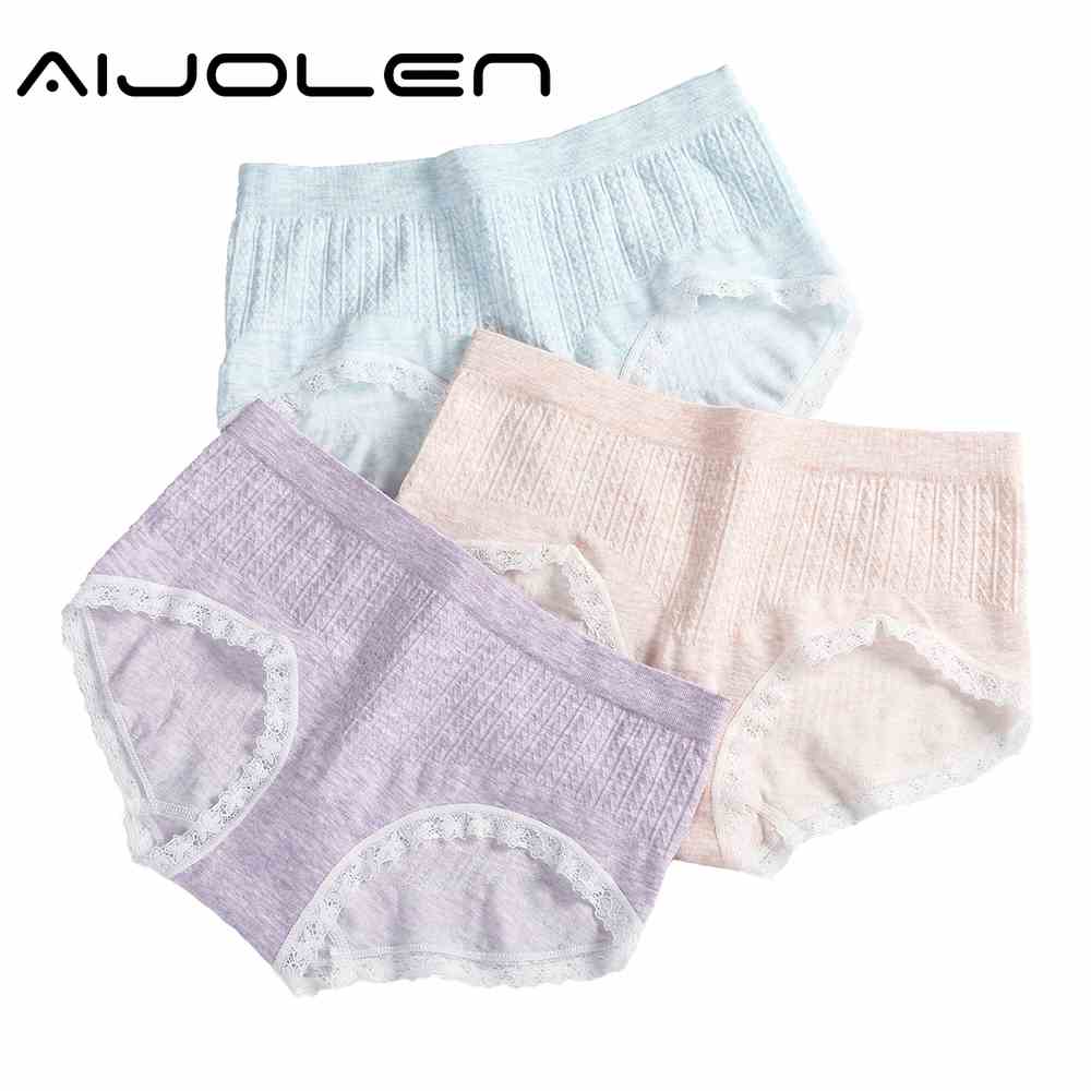 Quần Lót Aijolen Bằng Cotton Phối Ren Lưng Cao Cho Nữ