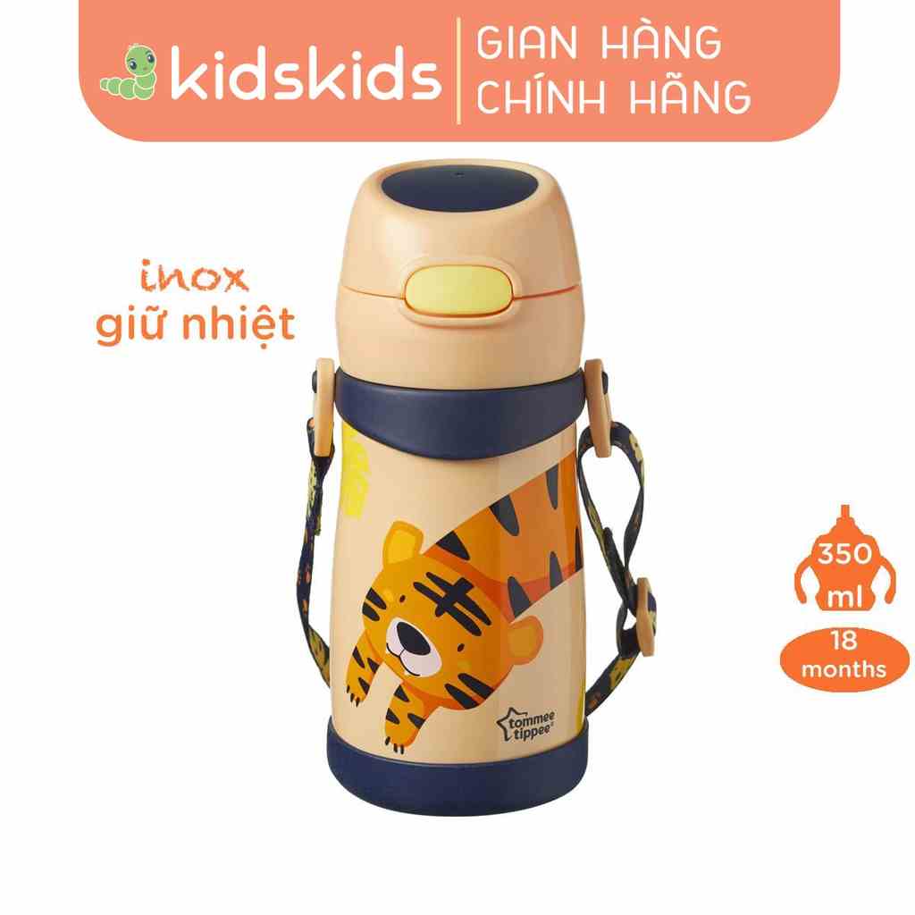 Bình uống nước Inox giữ nhiệt có ống hút và quai treo cho bé Tommee Tippee 350ml từ 18 tháng