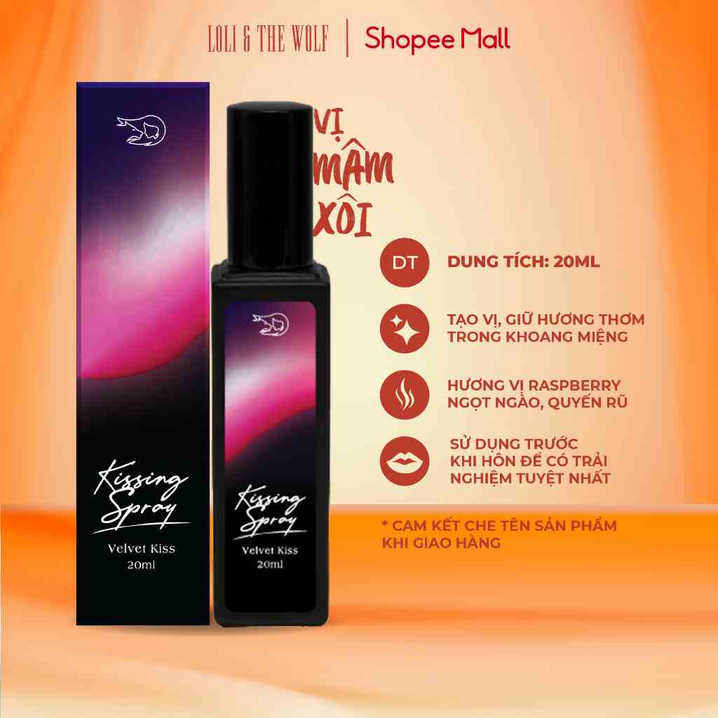 Xịt Thơm Miệng Kissing Spray Loli And The Wolf Hương Velvet Kiss Vị Rasberry Mâm Xôi Chai 20ml