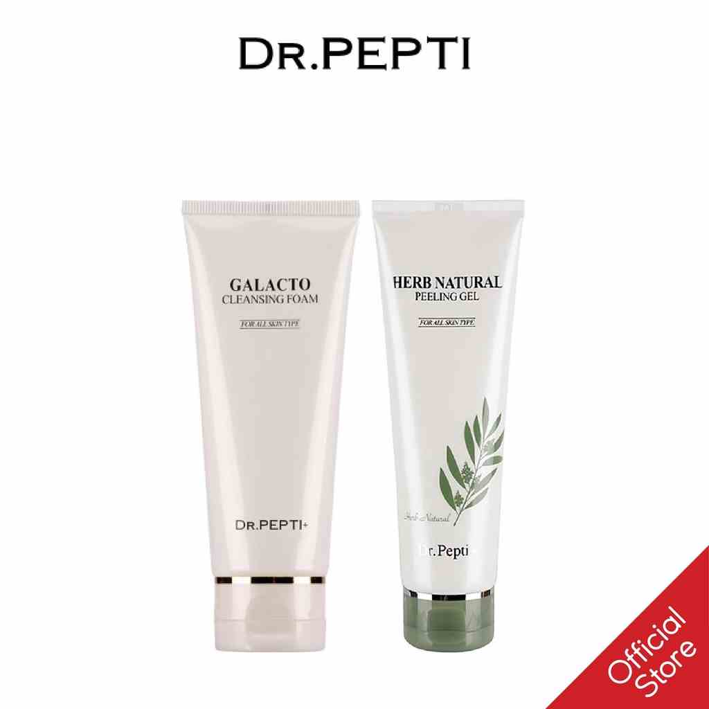 [Combo] Sữa Rửa Mặt Và Tẩy Da Chết Dr.Pepti Galacto Cleansing Foam & Herb Natural Peeling Gel